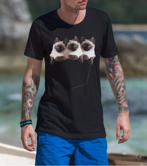 Siamese Trio In A Pouch Cute Pocket Cats T-Shirt