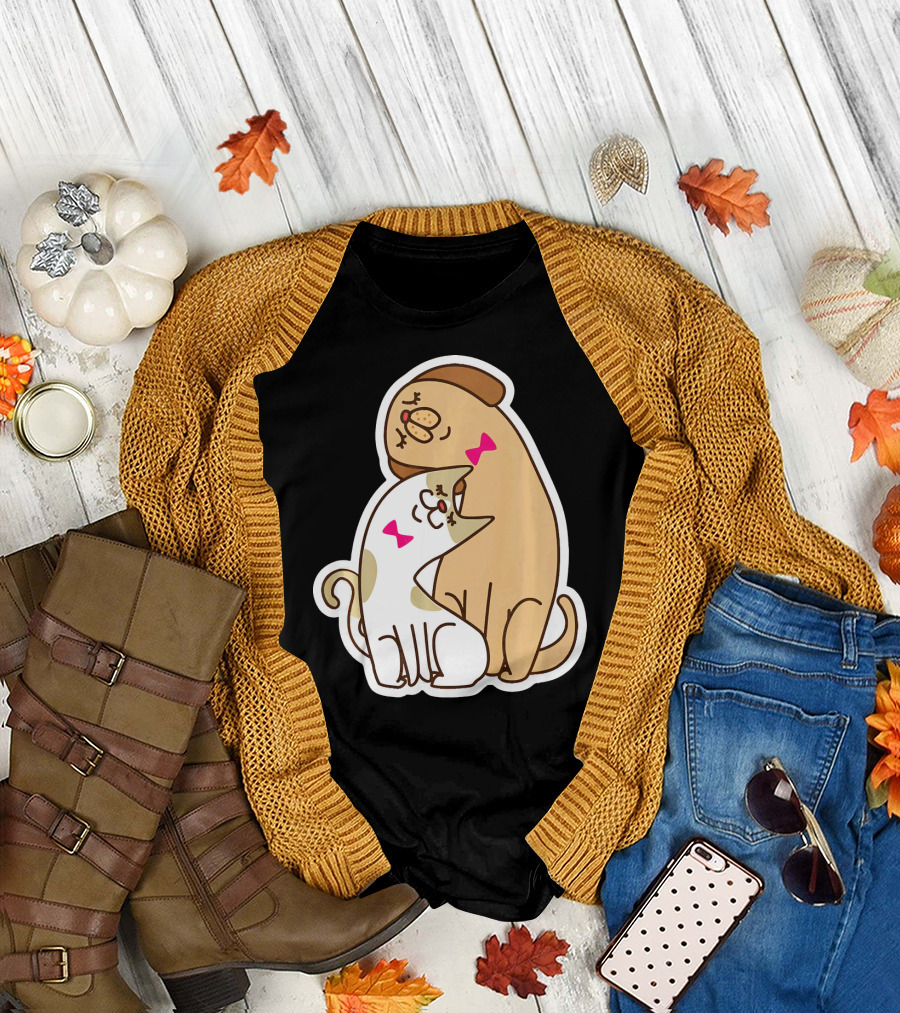 I Love Pets Puppy Dog Cats Kitten Hugging Adorable Cartoon T-Shirt