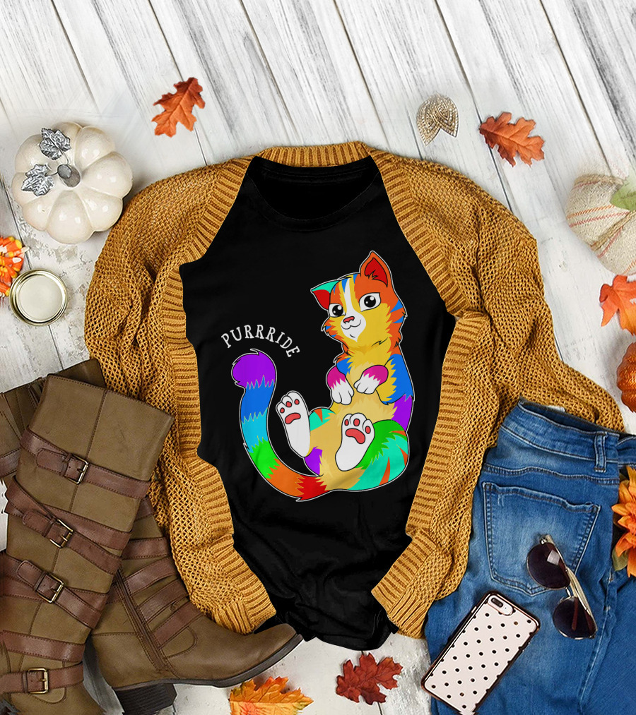 Purride Gay Pride Cat Rainbow Colors Lesbian T-Shirt