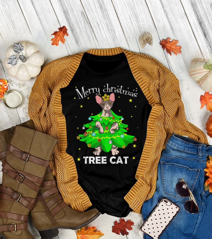 Merry Christmas Tree Cat Sphynx T-Shirt