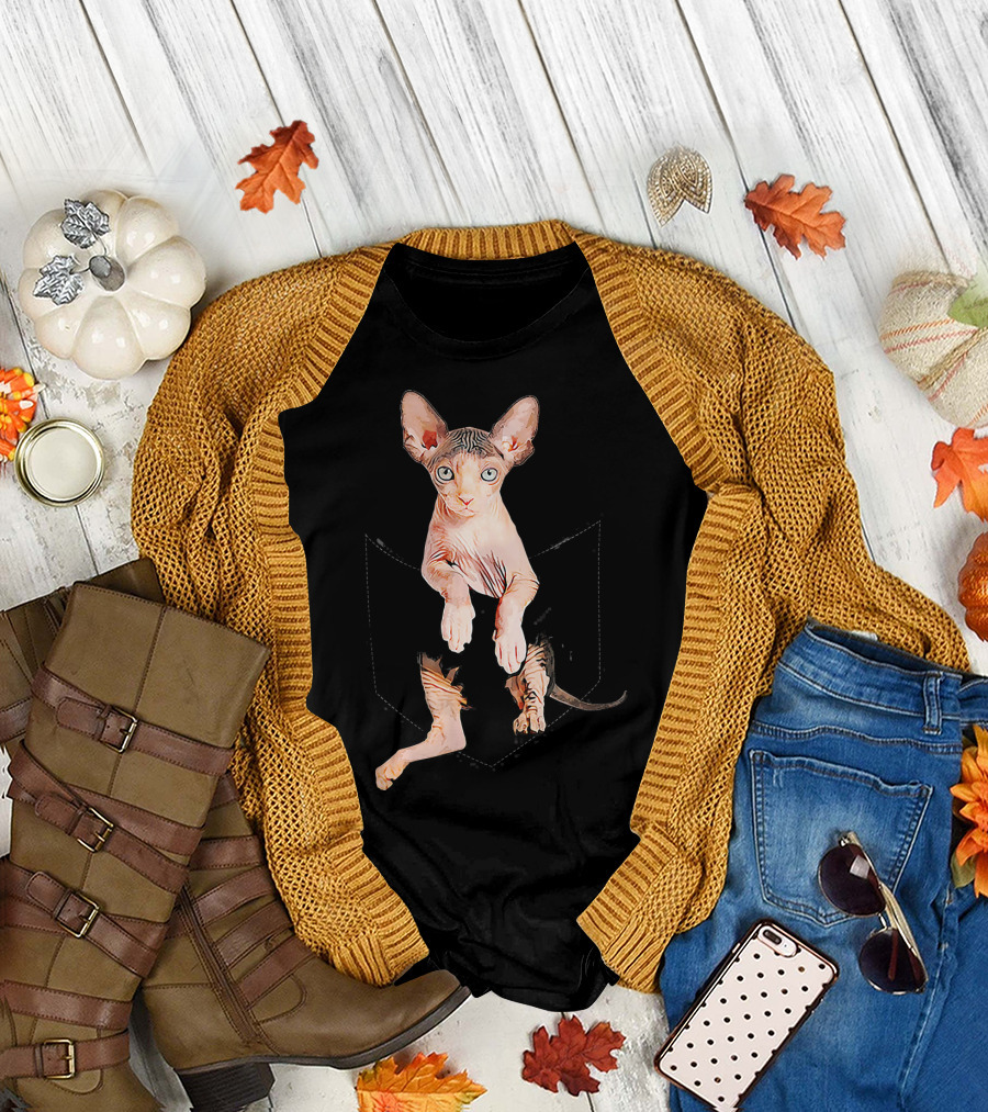 Sphynx Cat in Pocket Cats T-Shirt
