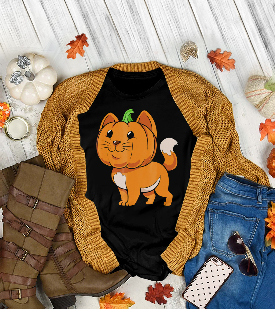 Halloween Cat Cute Kitten Pumpkin T-Shirt