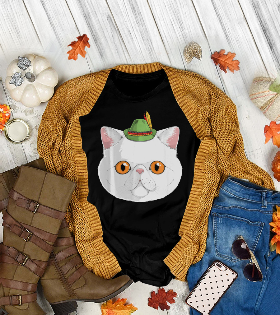 Exotic Shorthair Cat Wearing Bavarian Oktoberfest Hat German T-Shirt