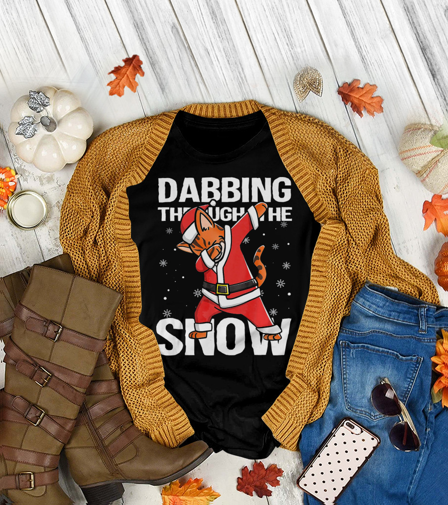 Dabbing Through the Snow Bengal Cat Santa Claus T-Shirt