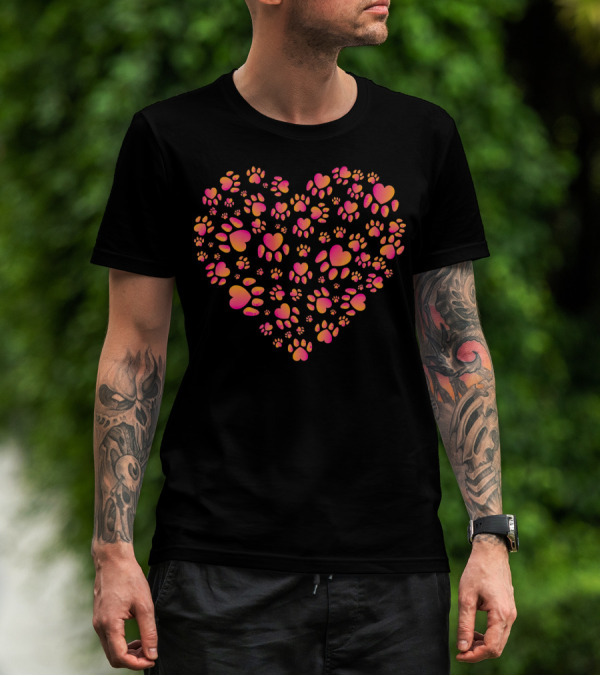Cat Heart Valentines Day Kitty Paws Love T-Shirt