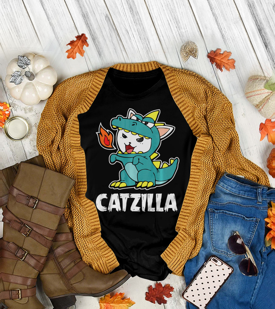 Catzilla Halloween Costume Dragon Monster with Fire T-Shirt