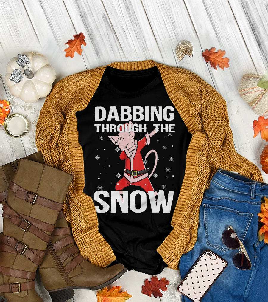 Dabbing Through the Snow Sphynx Cat Santa Claus T-Shirt