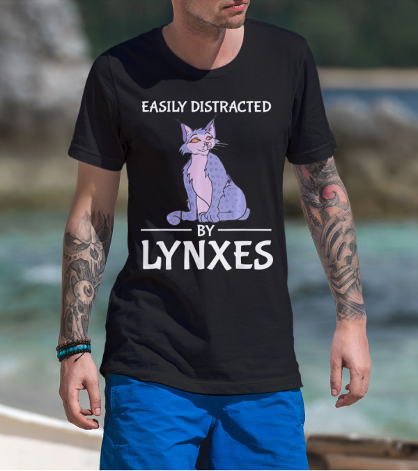 Easily Distracted By Lynxes Cute Cartoon Lynx T-Shirt