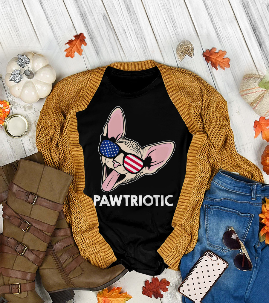 Sphynx Patriotic Pawtriotic Sunglasses USA Flag Cat T-Shirt