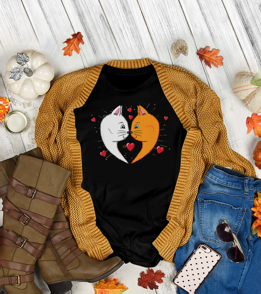 Cat Lovers Kitten Valentines Day Hearts and Love Cats T-Shirt