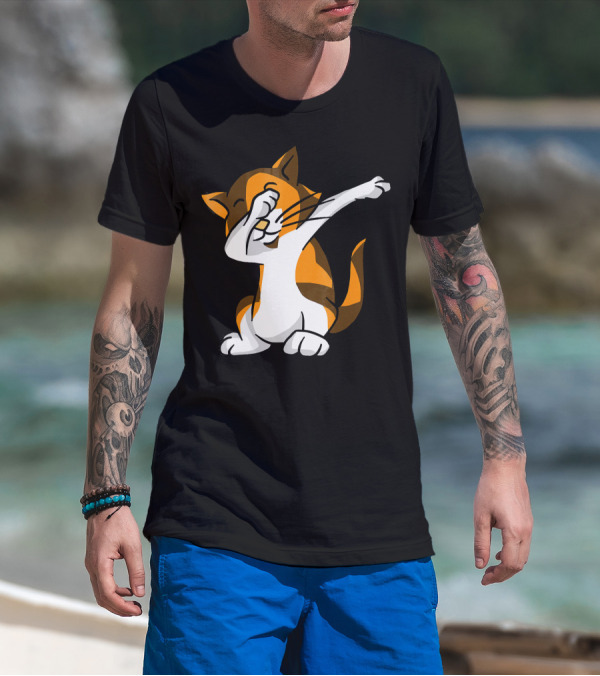 Dabbing Calico Cat Cartoon Dance Movement T-Shirt