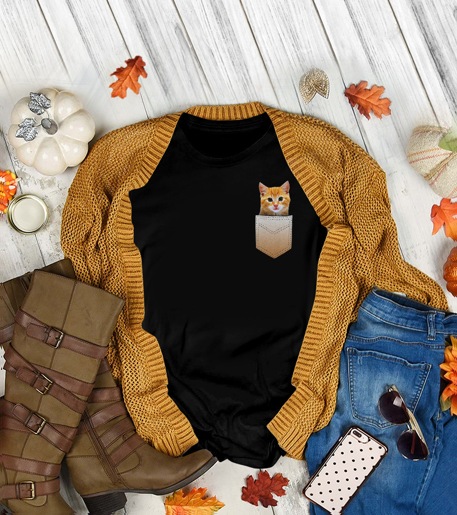 Funny Orange Kitten in Pocket for Cat Lovers T-Shirt