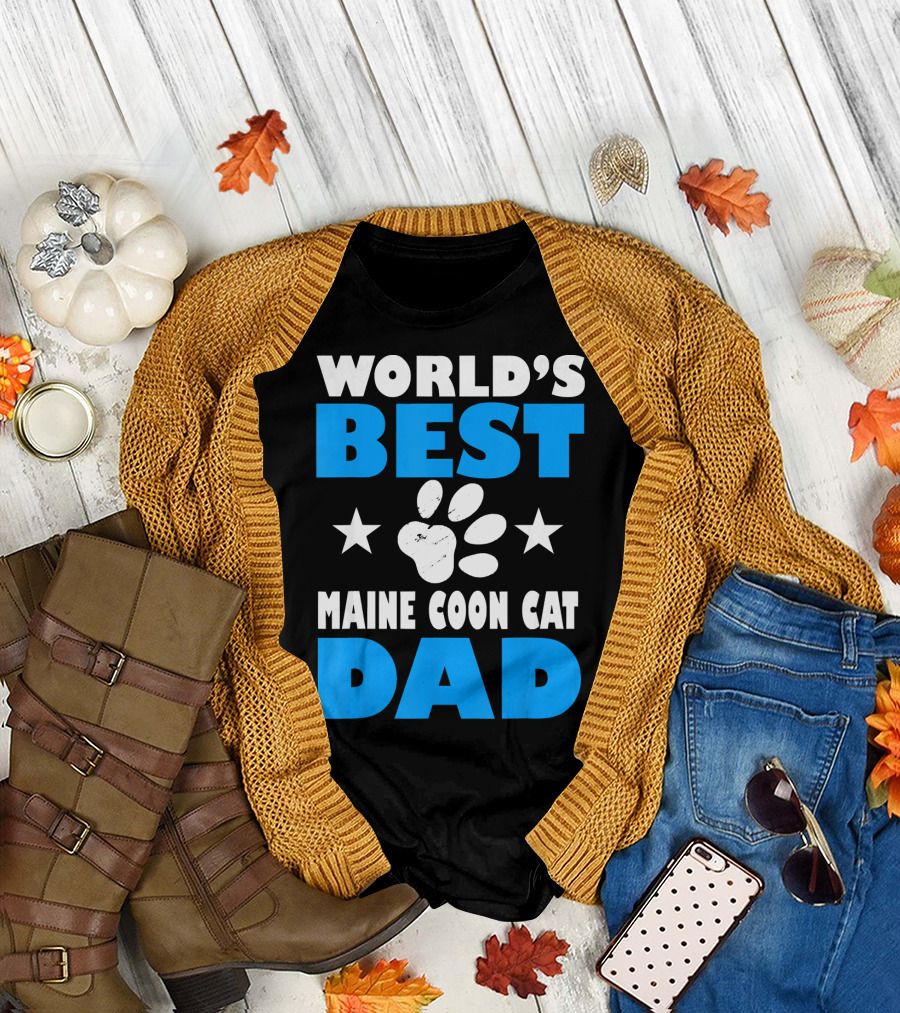 World's Best Maine Coon Cat Dad Paw Stars T-Shirt