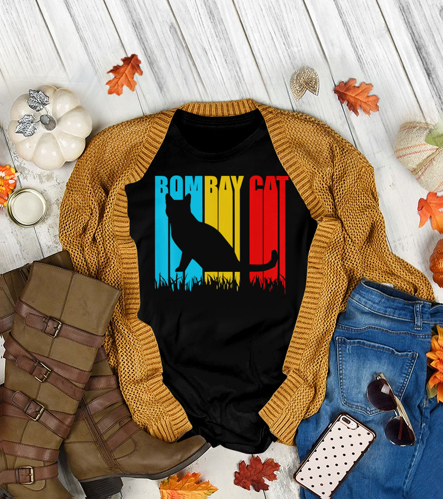 Bombay Cat Silhouette on Colorful Background for Pets Lovers T-Shirt