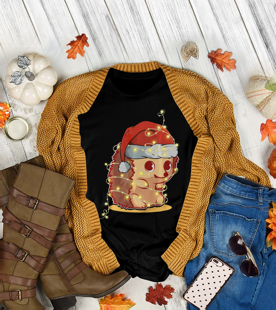 Christmas Lights Hedgehog Santa Hat Festive T-Shirt