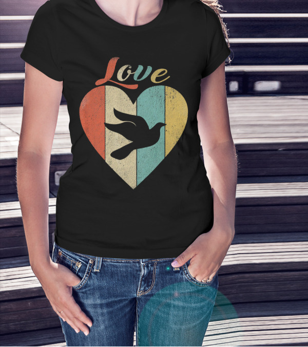 Love Dove Heart Vintage Retro Stripes T-Shirt