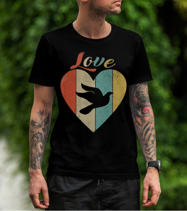 Love Dove Heart Vintage Retro Stripes T-Shirt