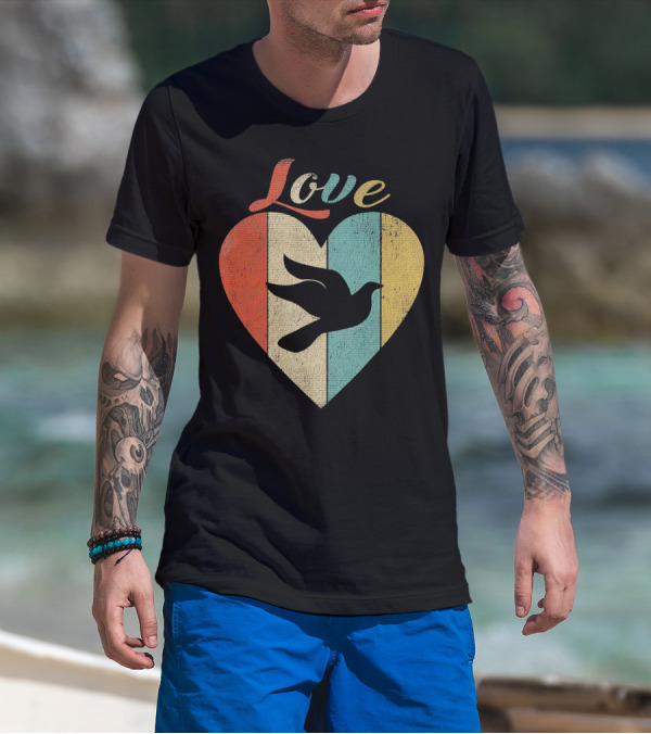 Love Dove Heart Vintage Retro Stripes T-Shirt