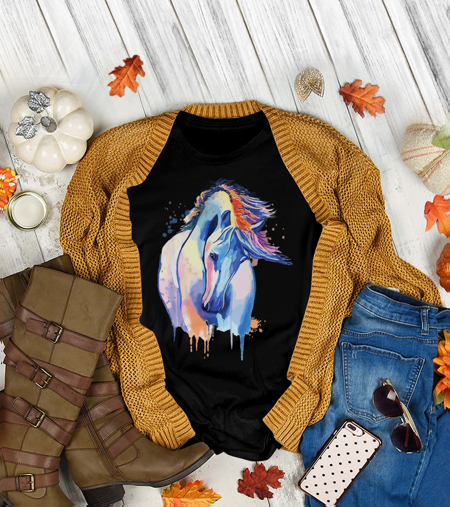 Colorful Painted Horses Splashed in Vibrant Hues T-Shirt
