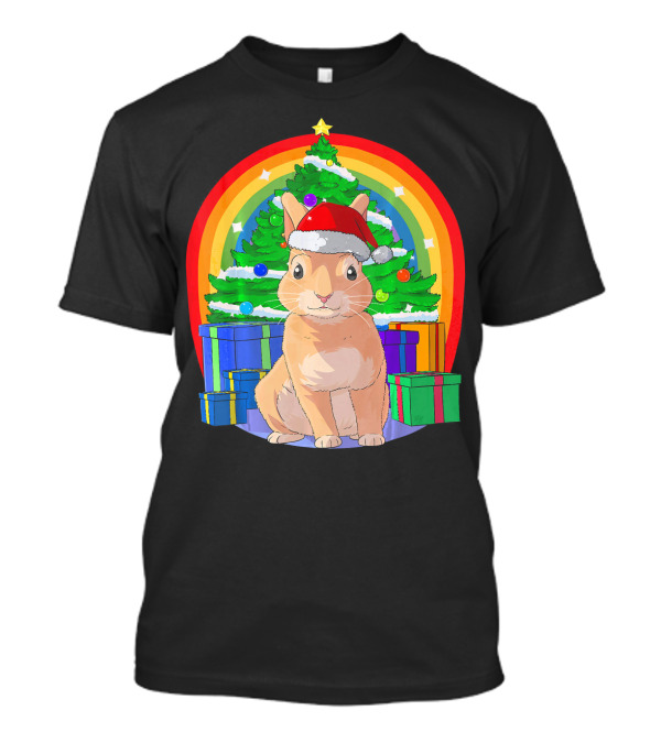 Christmas Bunny Rabbit Santa Hat Rainbow Tree T-Shirt
