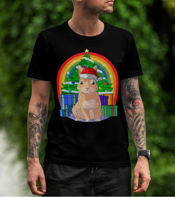 Christmas Bunny Rabbit Santa Hat Rainbow Tree T-Shirt