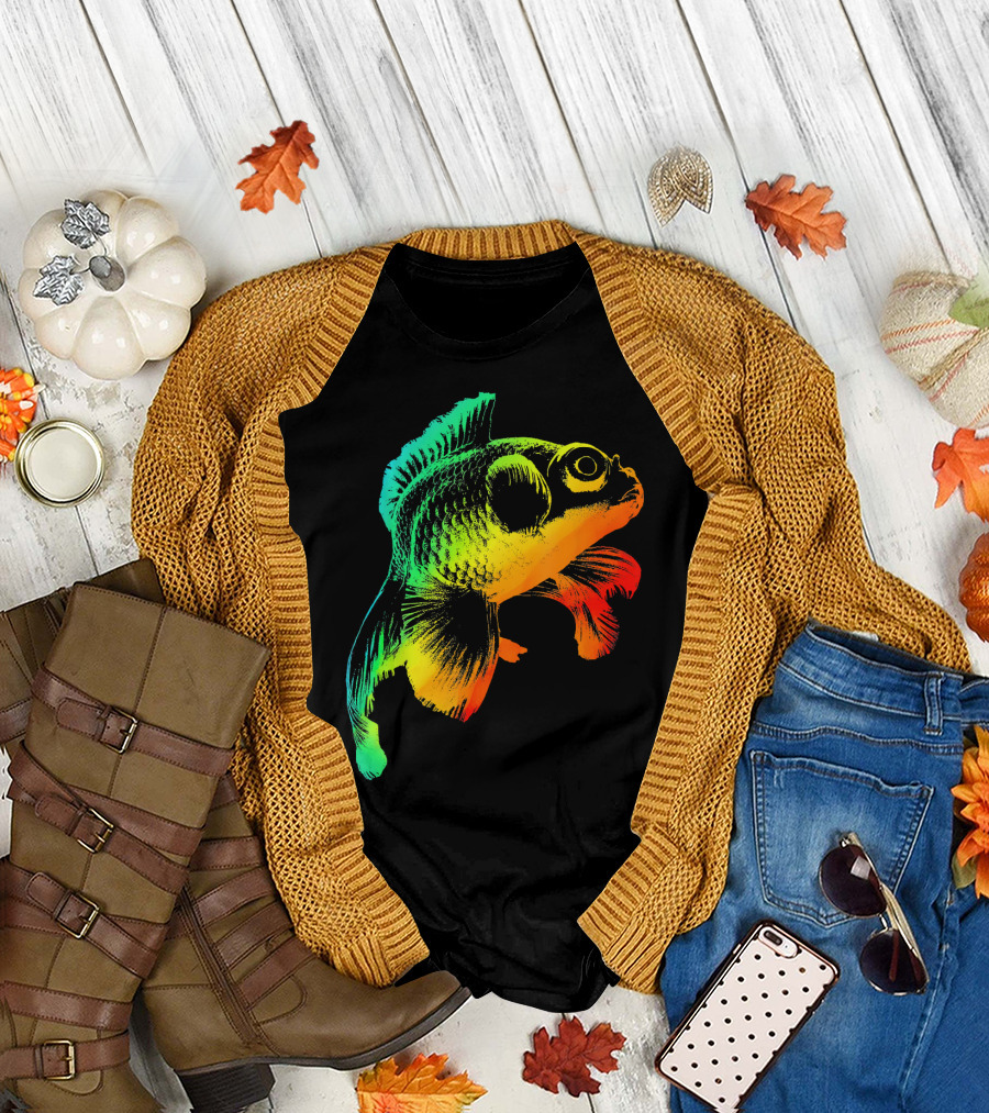 BLACK MOOR GOLDFISH COLORFUL RAINBOW RETRO VIBRANT T-Shirt