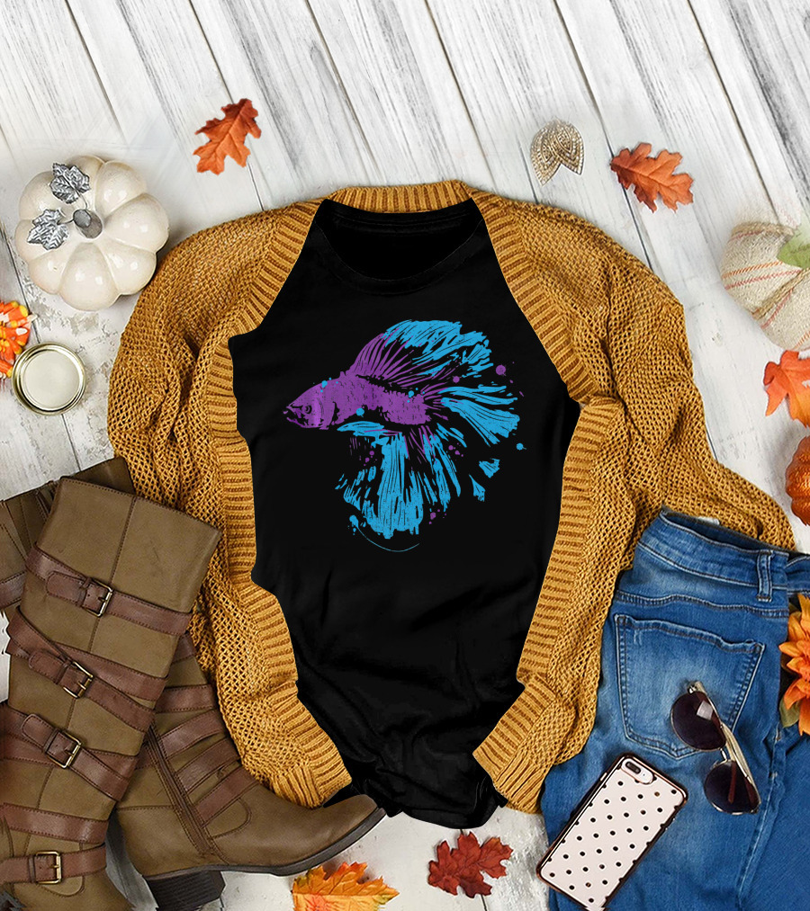 Betta Splendens Cute Bettas Siames Vibrant Blue Purple Fish T-Shirt