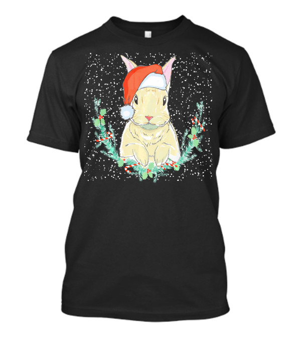 Bunny Rabbit With Santa Hat In Christmas Wreath T-Shirt