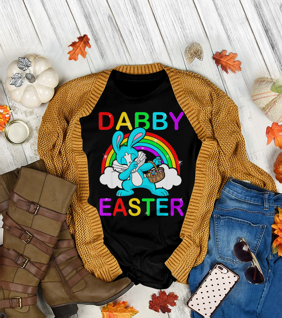 Dabbing Easter Bunny Rainbow Basket T-Shirt