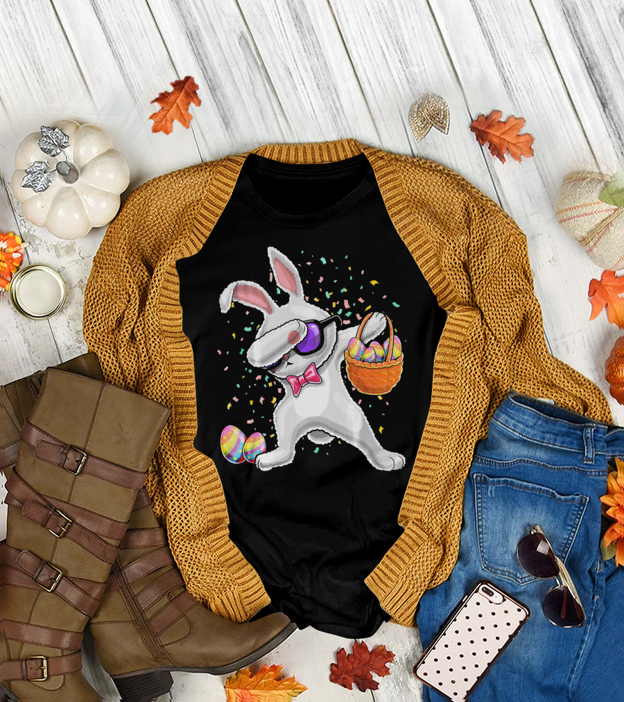 Dabbing Easter Bunny with Egg Basket and Confetti for Kids Easter T-Shirt