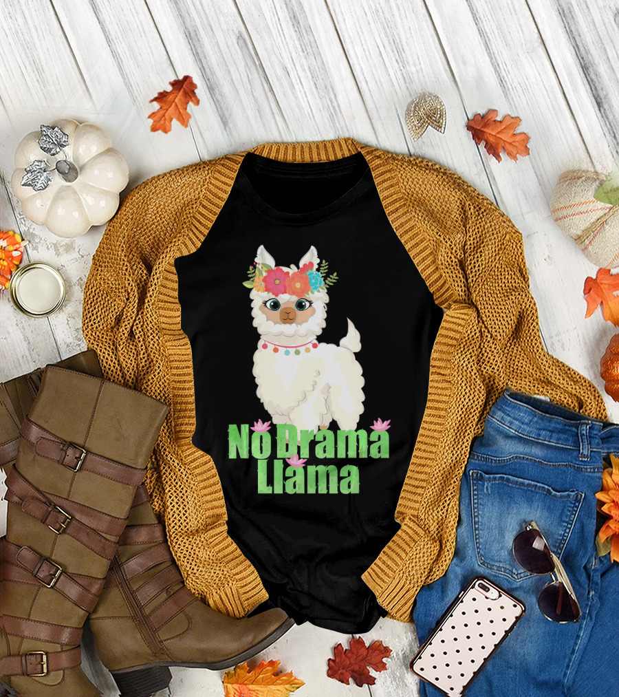 No Drama Llama Cute Flower Crown T-Shirt