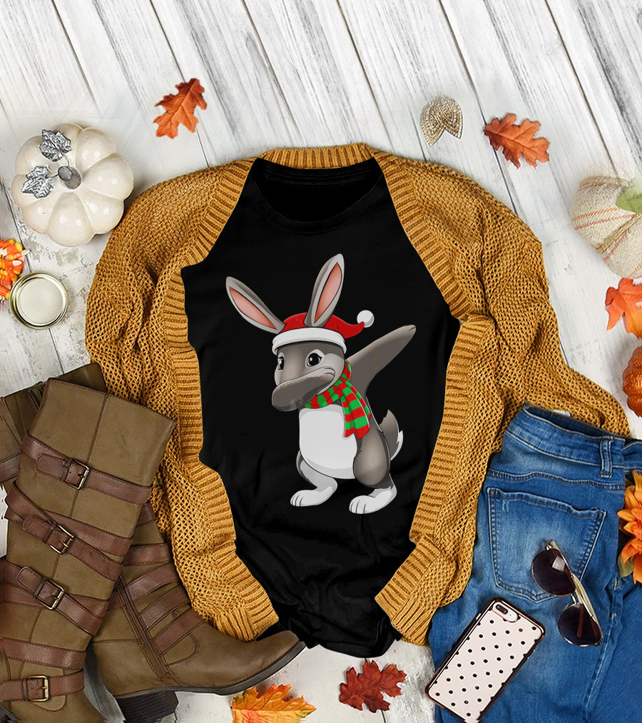 Santa Hat Rabbit Bunny Dab Christmas T-Shirt