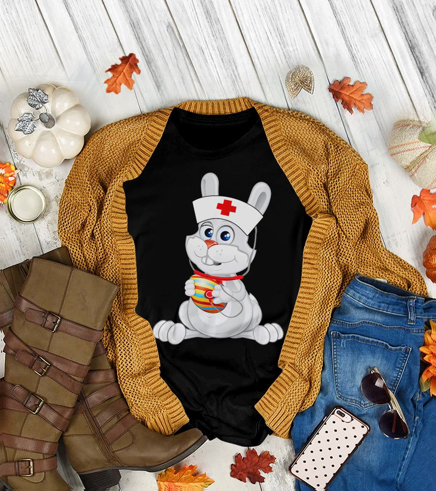 Cute Rabbit Bunny Nurse with Easter Egg and Stethoscope T-Shirt