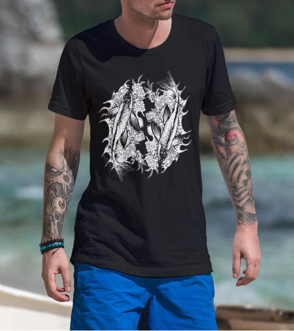 Adult Coloring Book Koi Fish Floral T-Shirt
