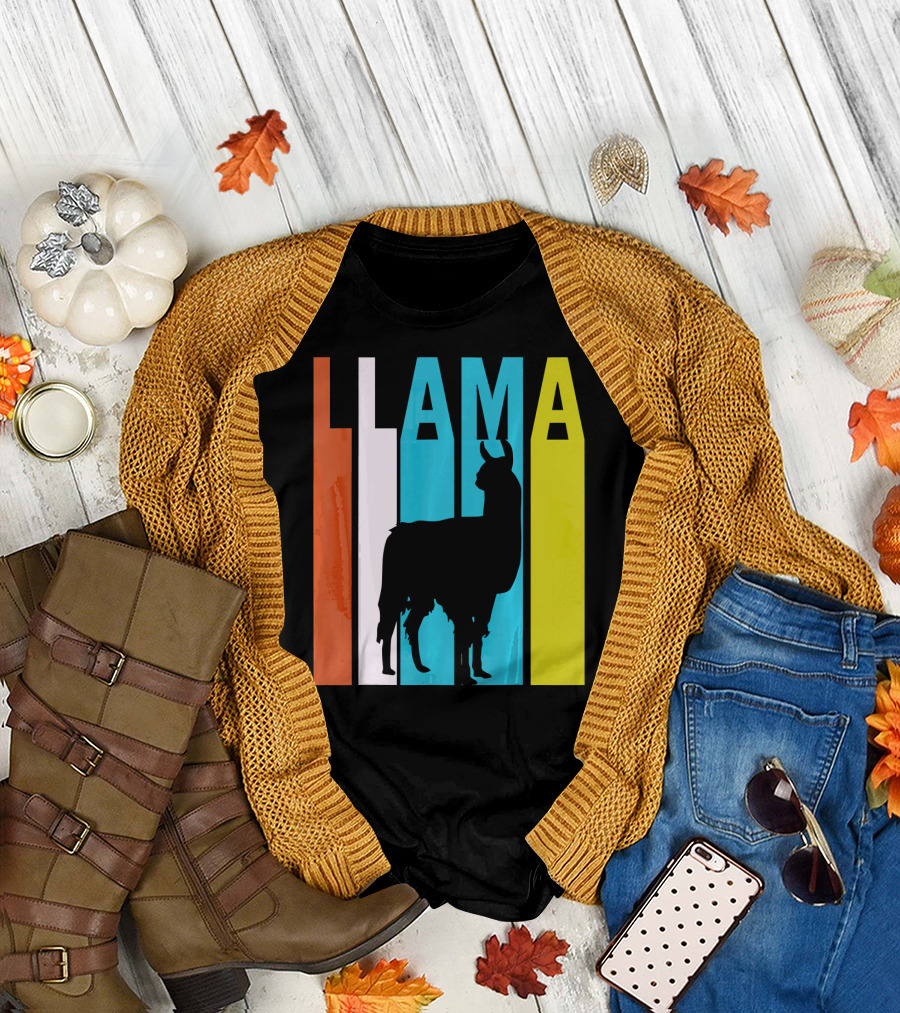 Llama Silhouette Retro Vintage Color Bars T-Shirt