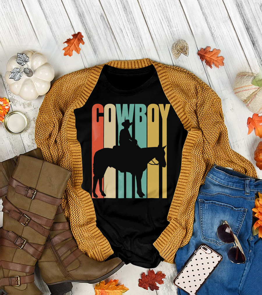 Cowboy Retro Silhouette Horseback Rider T-Shirt