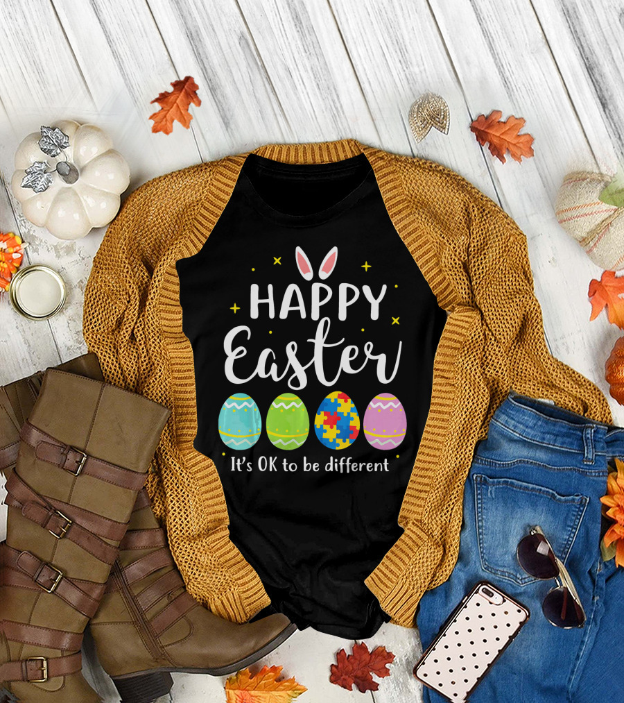 Autism Easter Egg Bunny Puzzle It's OK to Be Different T-Shirt