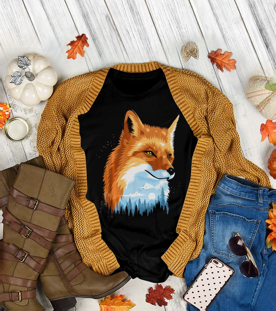 Fox Forest Woodland Moonlit Night T-Shirt