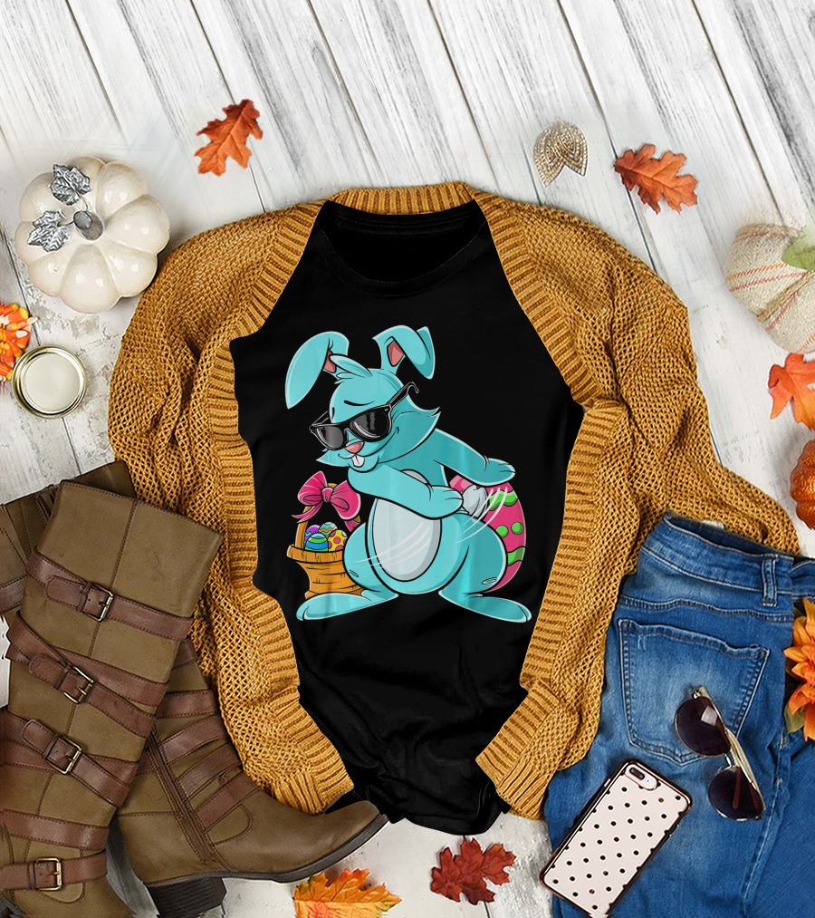 Flossing Bunny Dancing with Easter Basket and Eggs T-Shirt