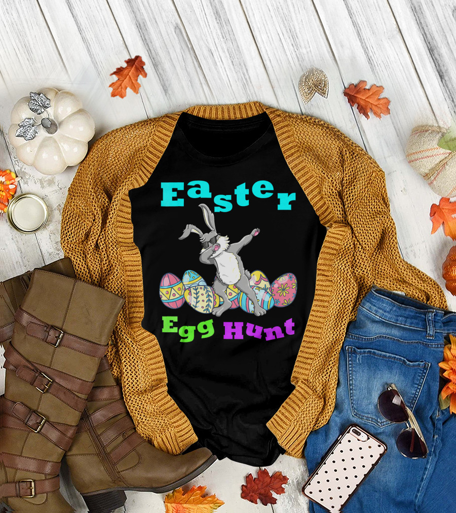 Easter Egg Hunt Dabbing Bunny with Colorful Easter Eggs T-Shirt