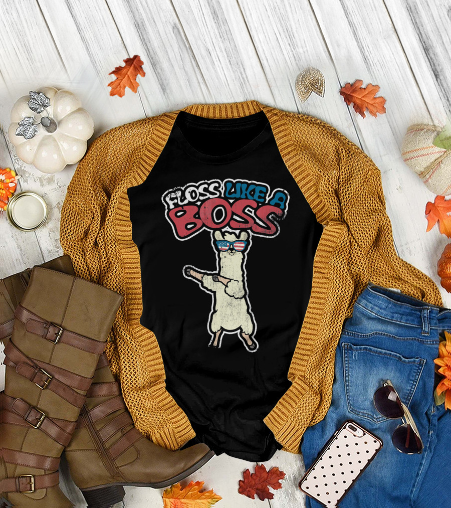 Floss Like A Boss Dance Flossing Llama with Sunglasses T-Shirt