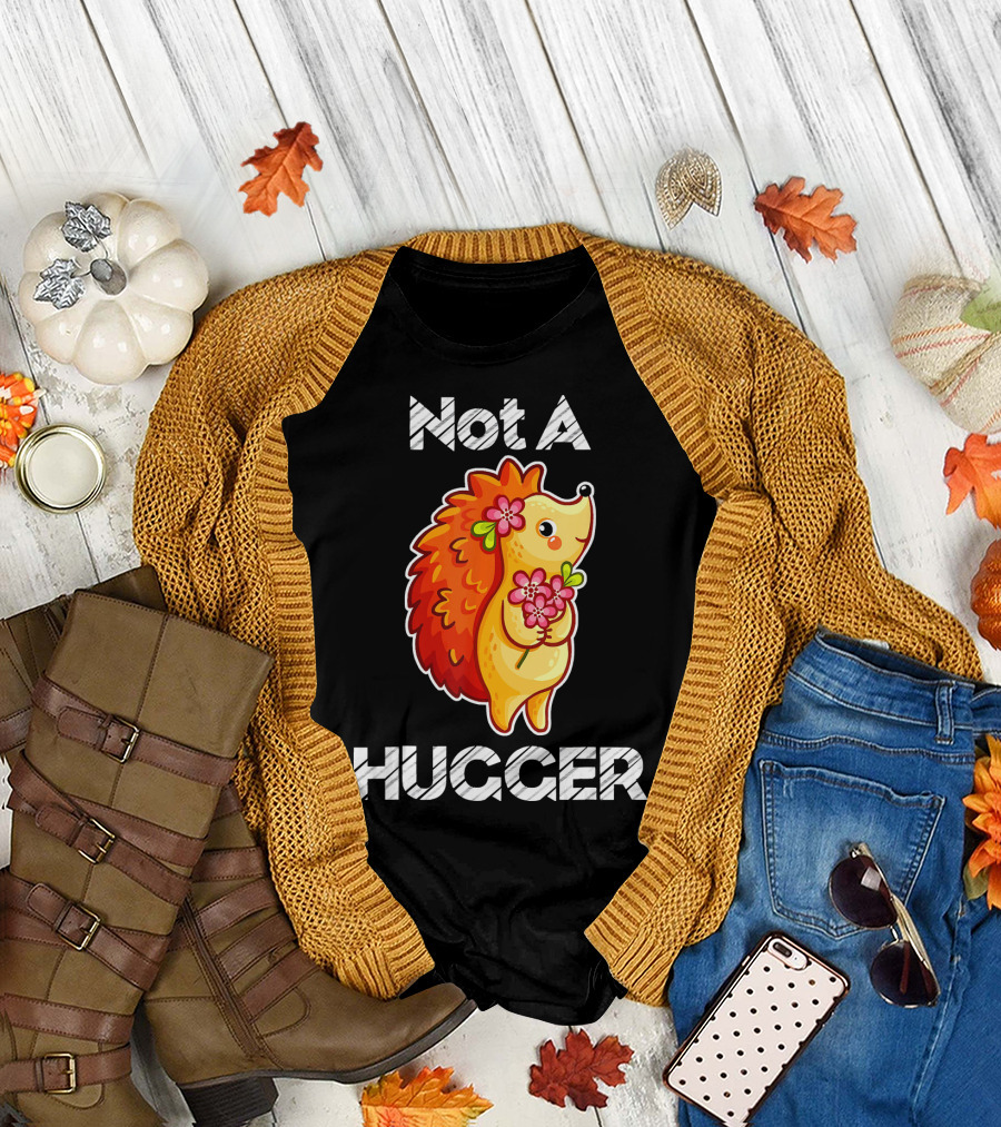 Not A Hugger Funny Hedgehog With Flowers T-Shirt