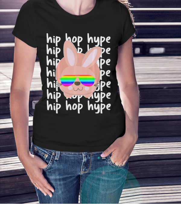 Hip Hop Hype Bunny Easter Rainbow Glasses T-Shirt