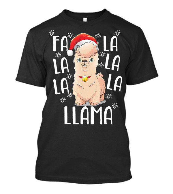 Falalala Llama Christmas Carol With Santa Hat And Bell T-Shirt