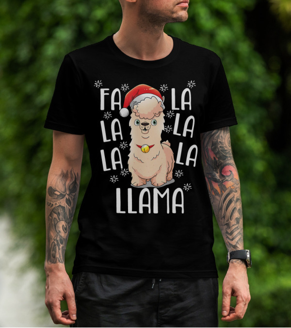 Falalala Llama Christmas Carol With Santa Hat And Bell T-Shirt