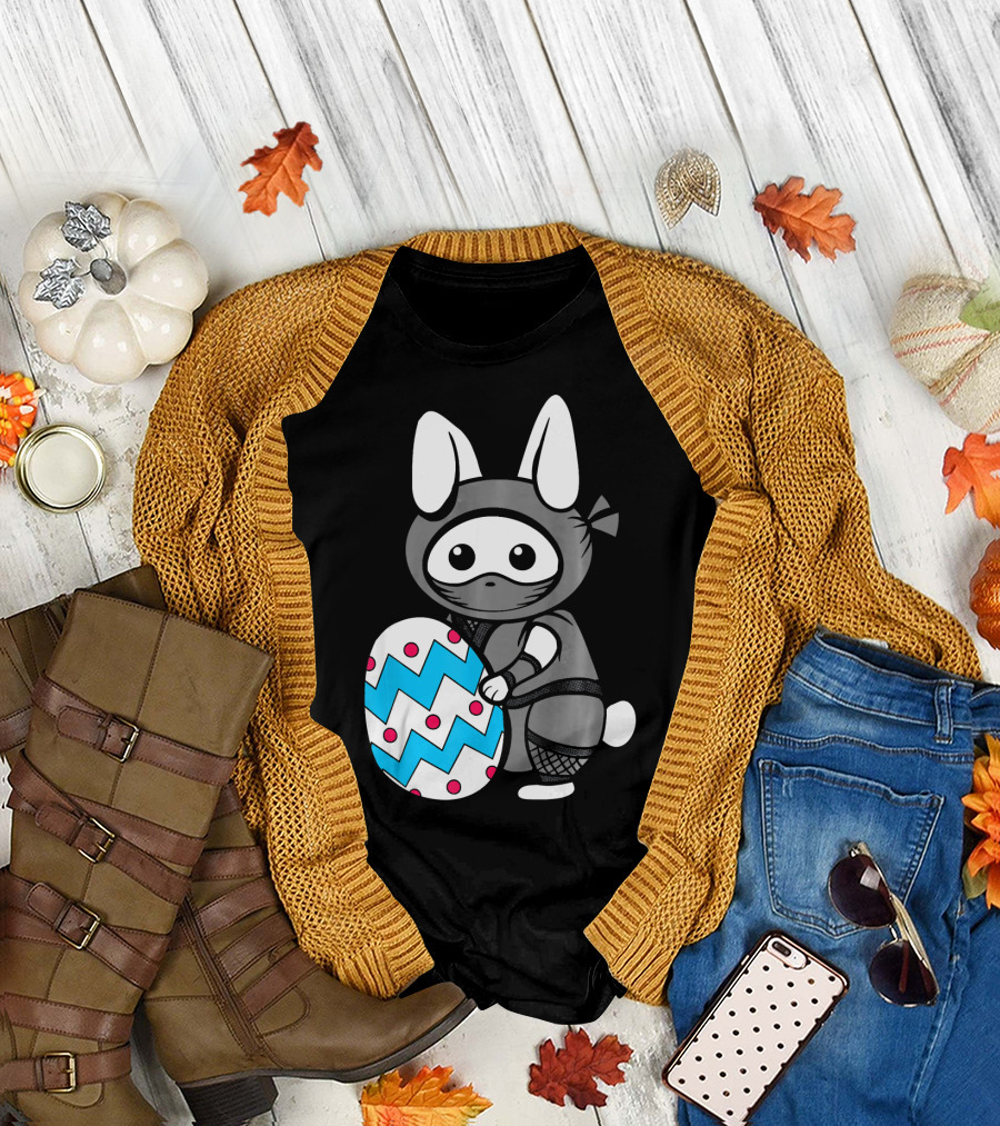 Easter Sunday Bunny Ninja Egg Hunt Hidin with Cute Zigzag and Polka Dot Egg T-Shirt