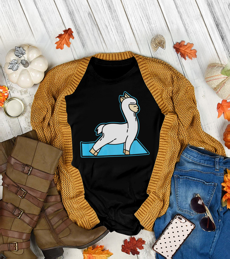 Funny Llama Alpaca Yoga Pose Mat T-Shirt