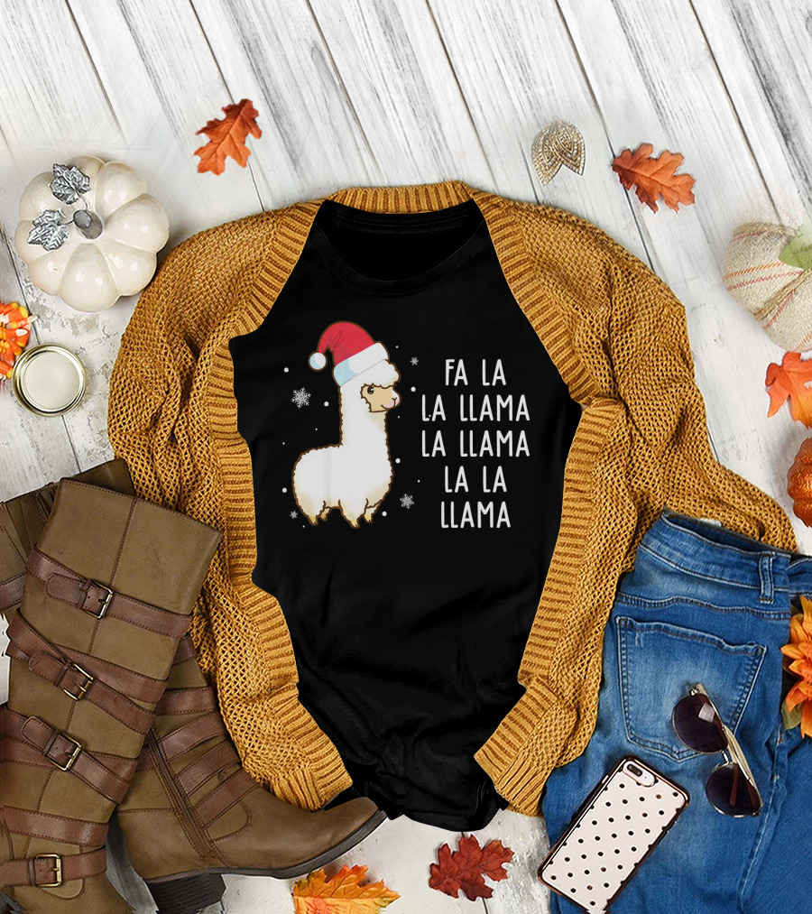 Fa La La Llama Santa Hat Christmas Cute Alpaca T-Shirt