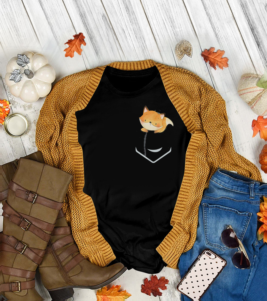 Funny Cute Lovely Fox Peeping From Pocket T-Shirt