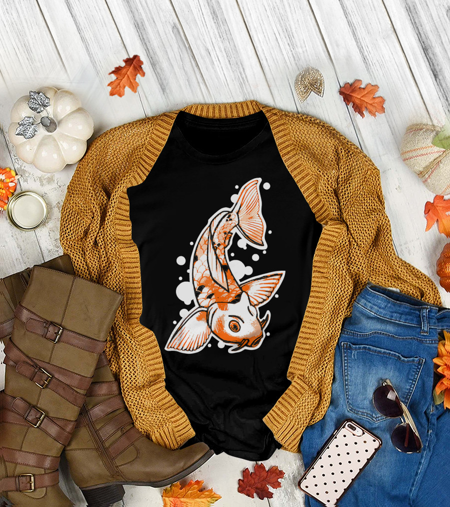 Japanese Koi Fish with Stylized Orange and White T-Shirt
